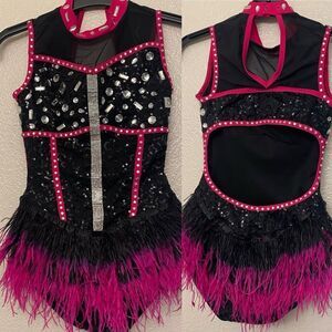 Weissman solo custom Dance costume hot pink sassy pink feather Hiccup SQ12167 MC